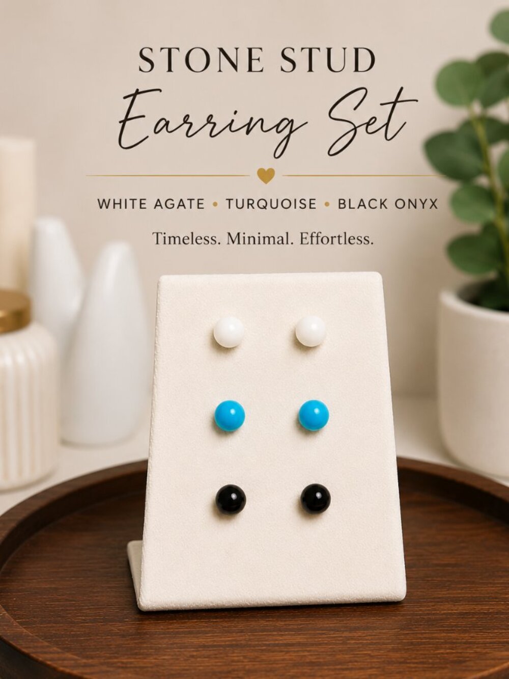 White Agate, Turquoise & Black Onyx Stud Earrings